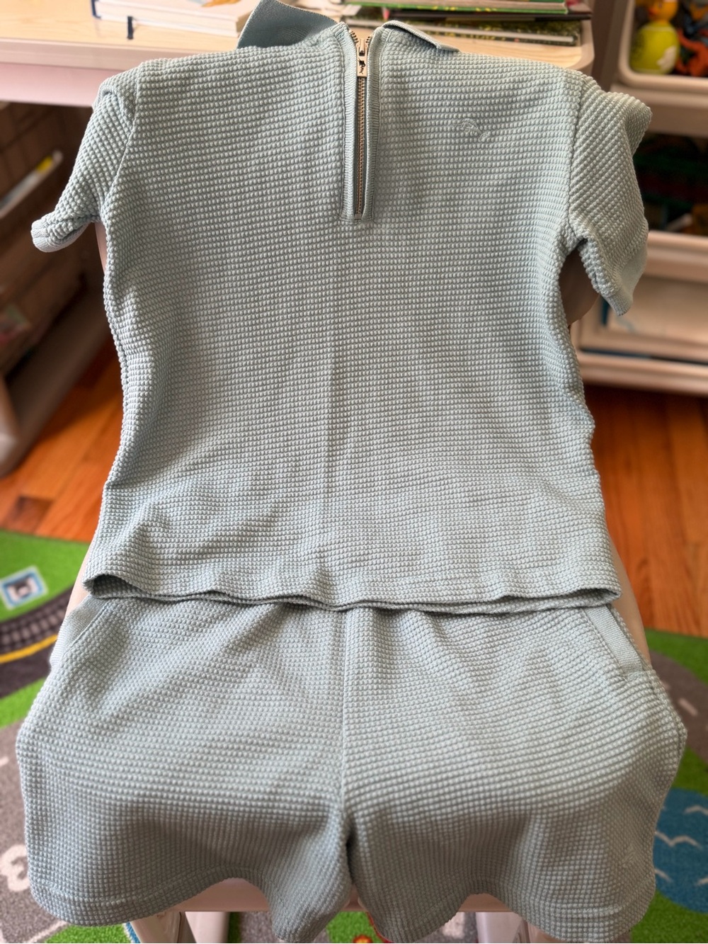 Kids Waffle Knit Crop Top & Shorts Set in Light Sage - Unbranded